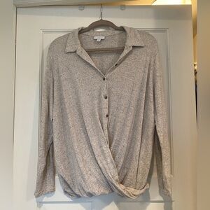 J Jill - heather grey twist bottom long sleeve blouse